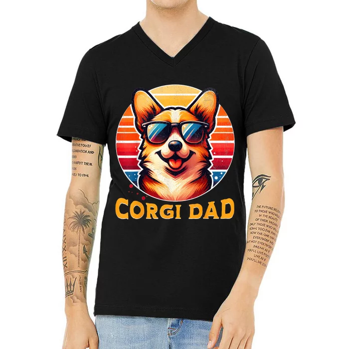 Corgi Dad Father Day Gift For Lovers Funny V-Neck T-Shirt