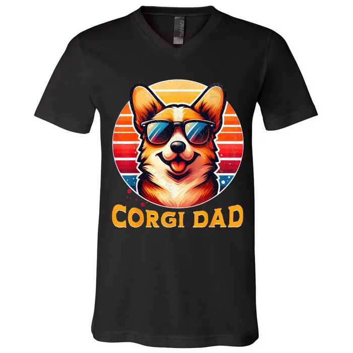 Corgi Dad Father Day Gift For Lovers Funny V-Neck T-Shirt