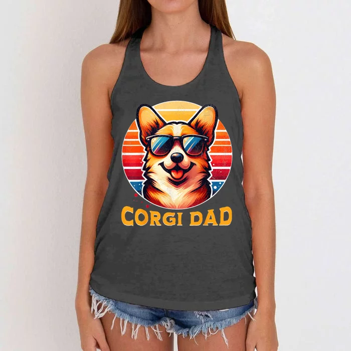 Corgi Dad Father Day Gift For Lovers Funny Women's Knotted Racerback Tank