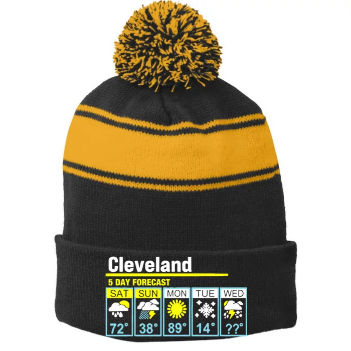 Cleveland-5 Day Forecast Funny Stripe Pom Pom Beanie