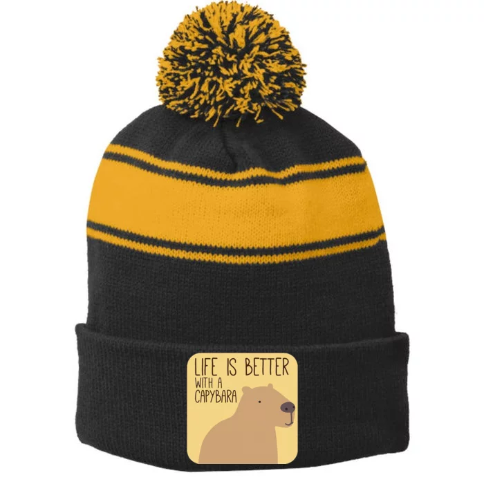 Capybara Design for Capibara Owner Cool Mammal Stripe Pom Pom Beanie