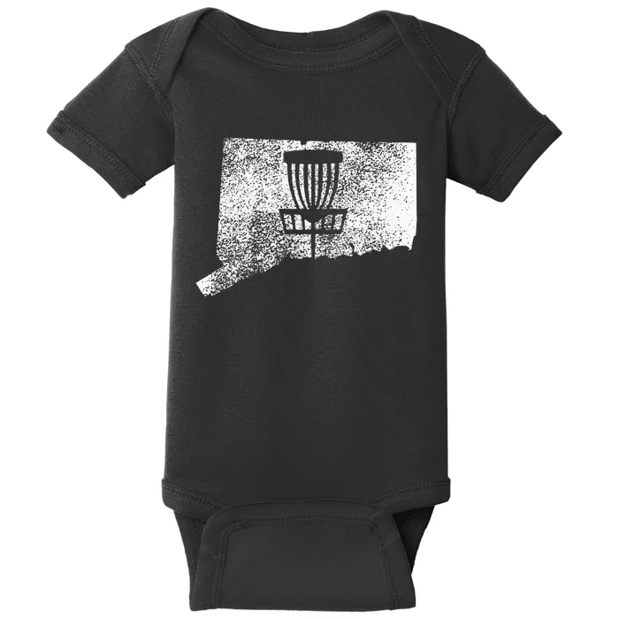 Connecticut Disc Golf State With Basket Distressed Baby Bodysuit