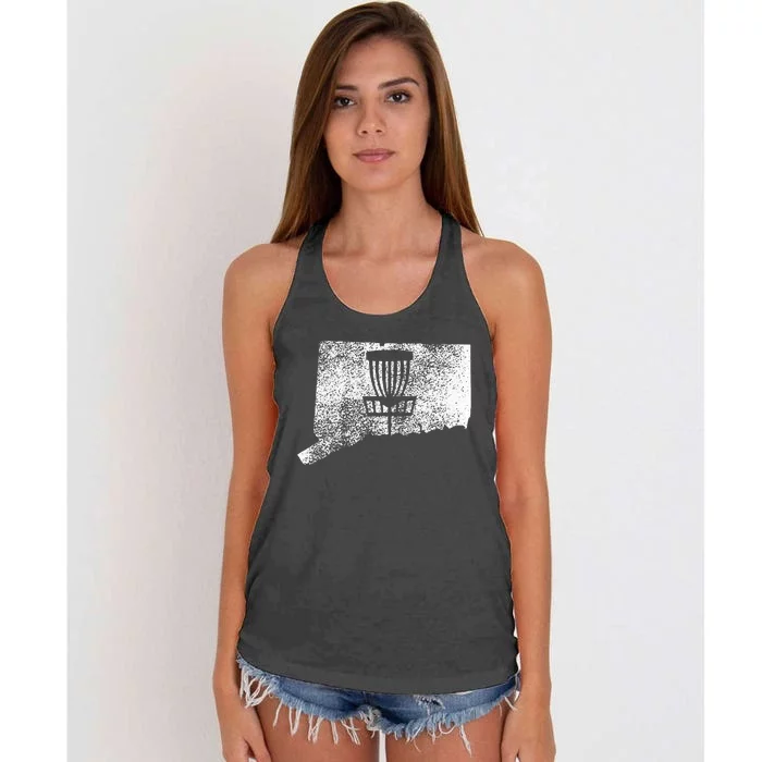 Connecticut Disc Golf State With Basket Distressed Women's Knotted Racerback Tank