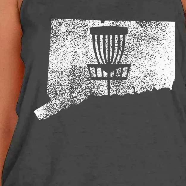 Connecticut Disc Golf State With Basket Distressed Women's Knotted Racerback Tank