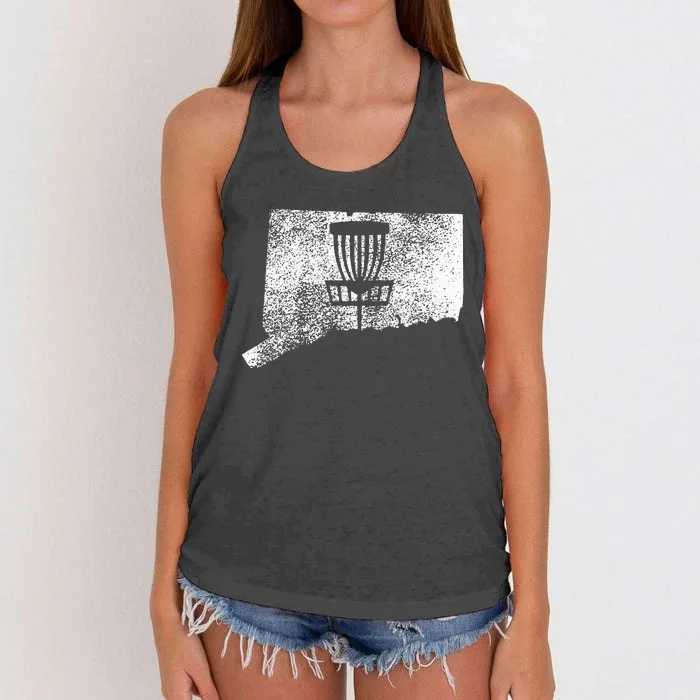 Connecticut Disc Golf State With Basket Distressed Women's Knotted Racerback Tank