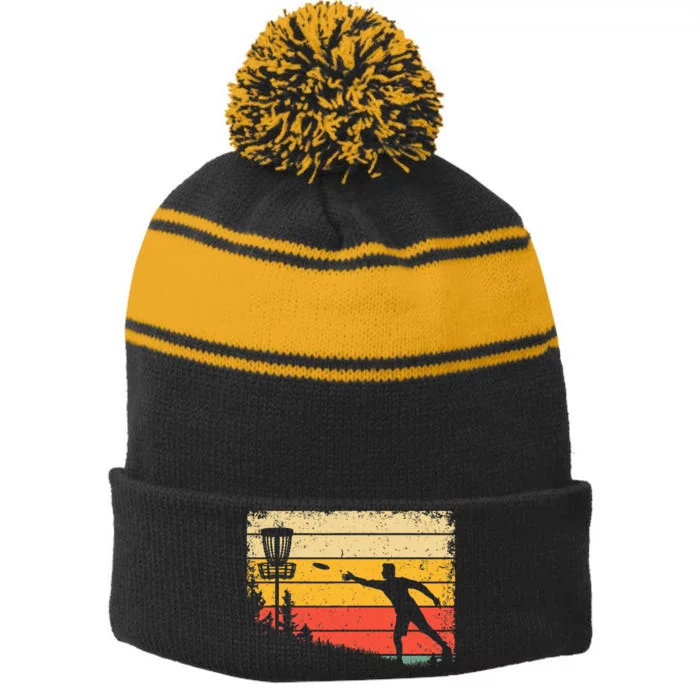 Cool Disc Golf Art Spors Disc Golf Player Stripe Pom Pom Beanie