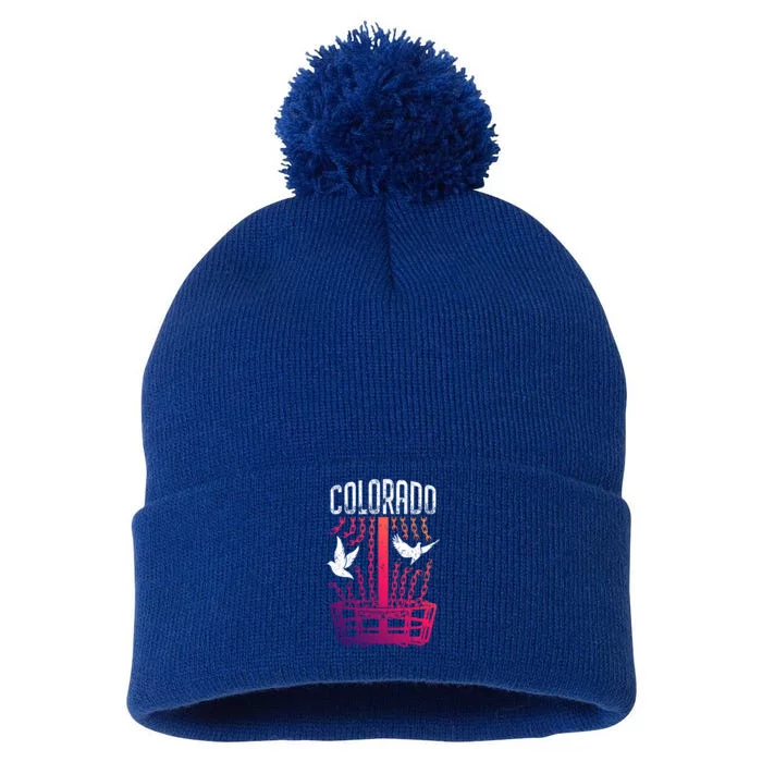 Colorado Disc Golf Player Breaking Chains Birdie Gift Pom Pom 12in Knit Beanie