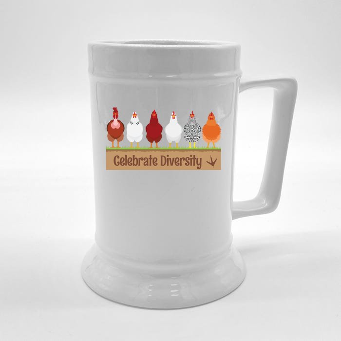 Celebrate Diversity Great Gift For Chicken Lovers Funny Chicken Gift Front & Back Beer Stein