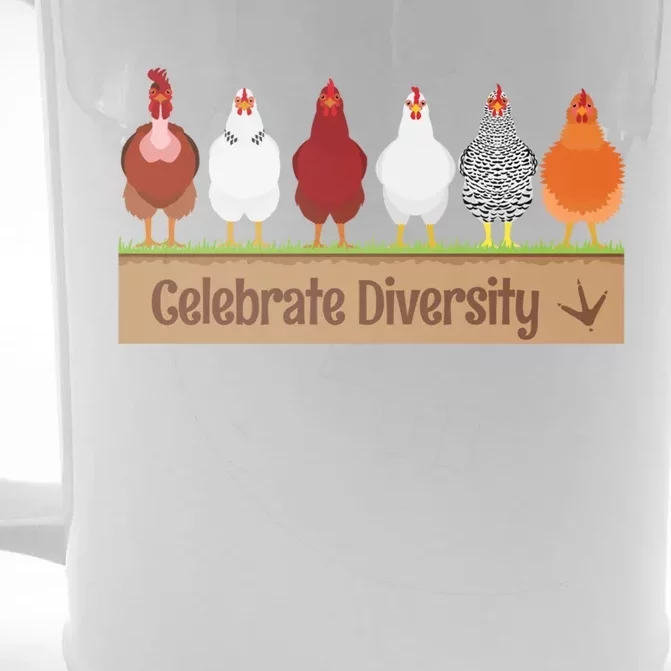 Celebrate Diversity Great Gift For Chicken Lovers Funny Chicken Gift Front & Back Beer Stein