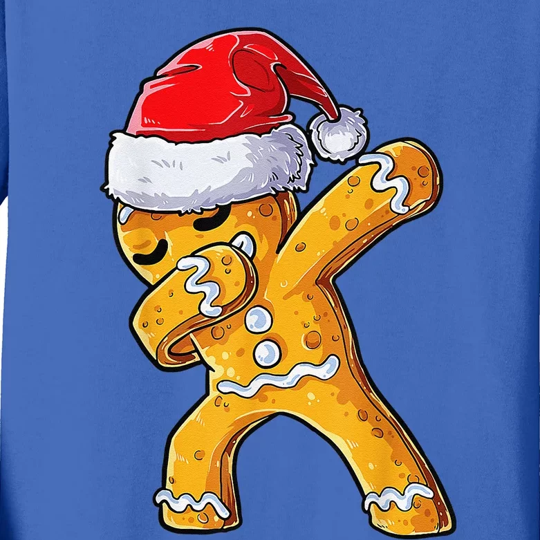 Christmas Dabbing Gingerbread Cookie Santa Hat Cute Xmas Kids Long Sleeve Shirt