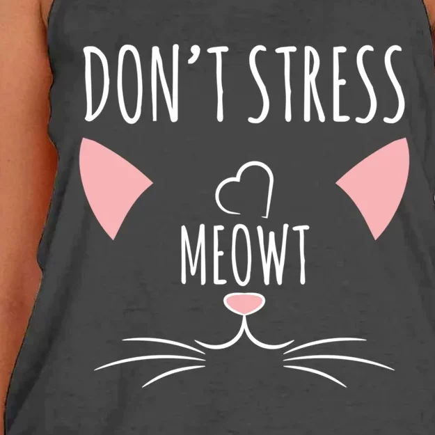 Cat Design Gift Funny Pun Don't Stress Meowt! Gift Women's Knotted Racerback Tank