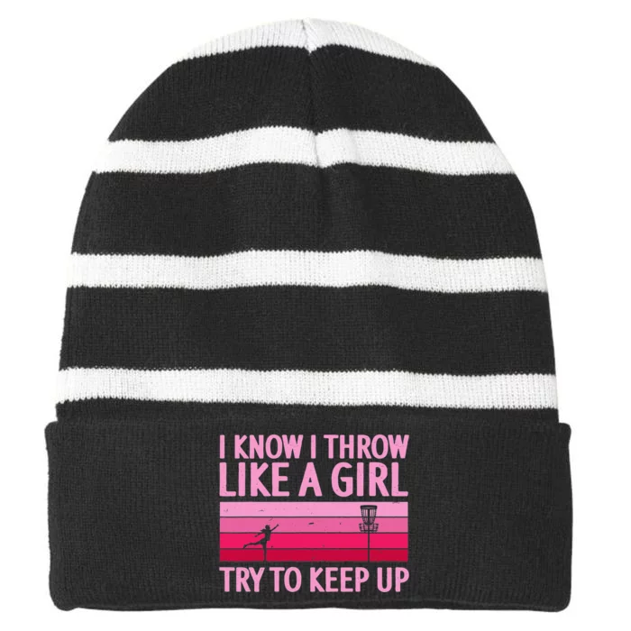 Cool Disc Golf Funny Throw Disc Golfing Lover Striped Beanie with Solid Band