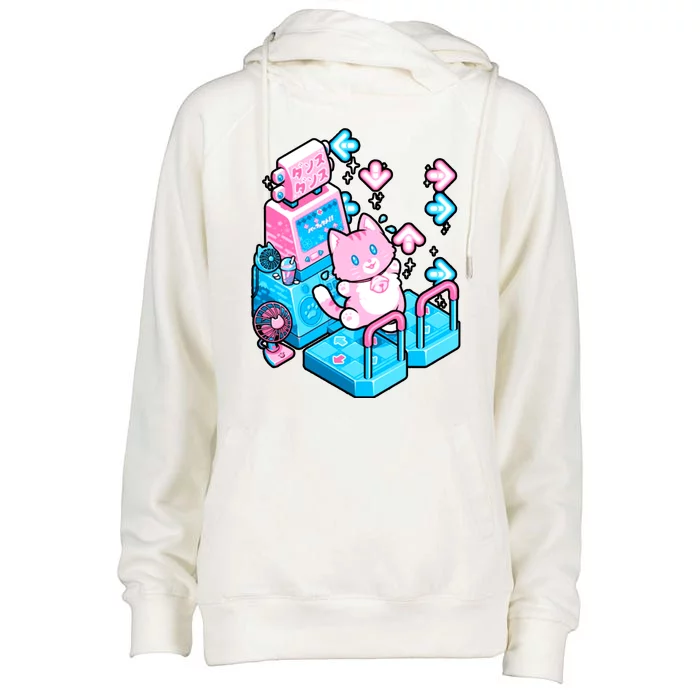 Cute Dancing Game Kitty Womens Funnel Neck Pullover Hood