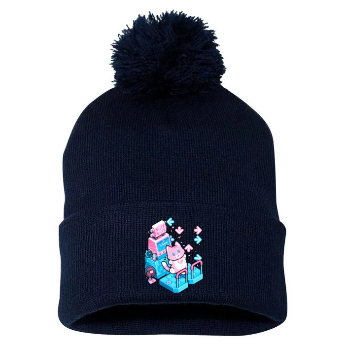 Cute Dancing Game Kitty Pom Pom 12in Knit Beanie