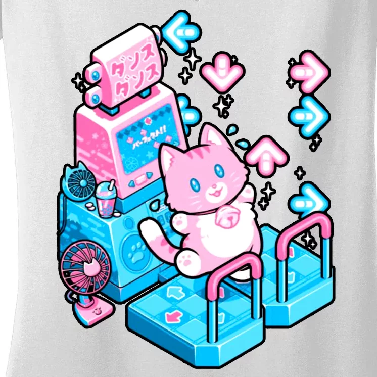 Cute Dancing Game Kitty Women's V-Neck T-Shirt