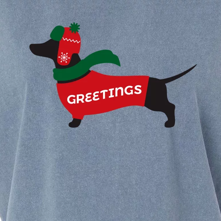 Christmas Dachshund Greetings Funny Santa Doxie Holidays Gift Garment-Dyed Women's Muscle Tee