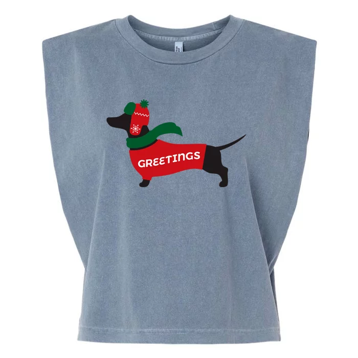 Christmas Dachshund Greetings Funny Santa Doxie Holidays Gift Garment-Dyed Women's Muscle Tee