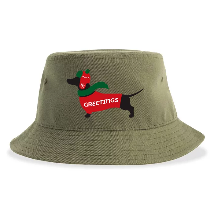 Christmas Dachshund Greetings Funny Santa Doxie Holidays Gift Sustainable Bucket Hat