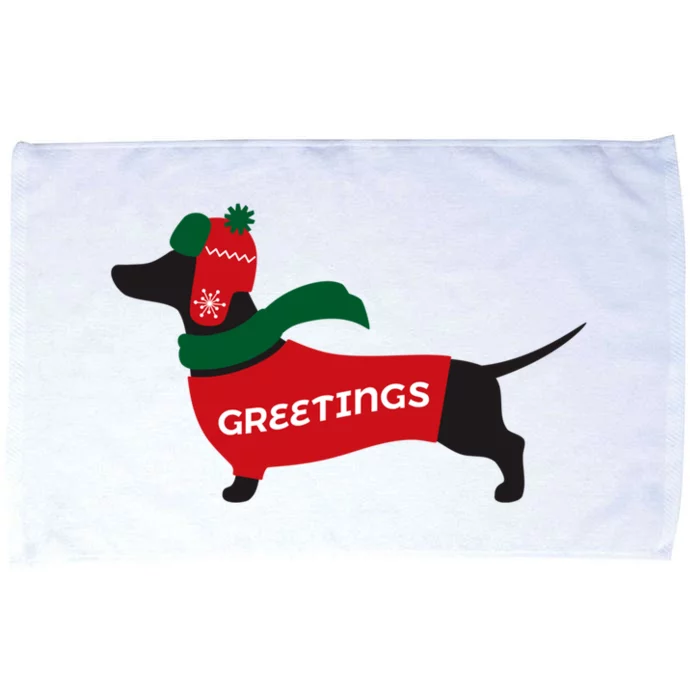 Christmas Dachshund Greetings Funny Santa Doxie Holidays Gift Microfiber Hand Towel