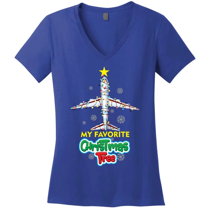 Christmas Decorated Gift Suit On Board 777 And 747 Airplanes Gift Women's V-Neck T-Shirt