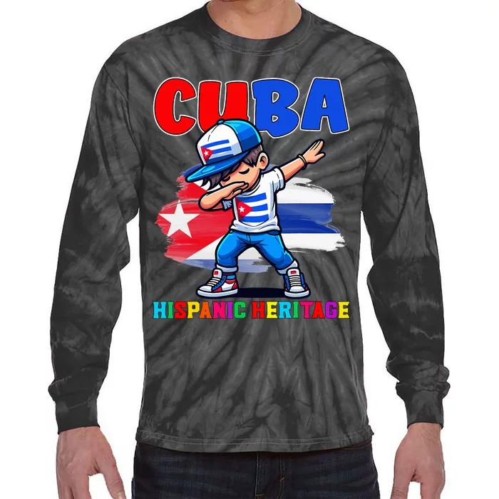 Cuba Dabbing Hispanic Heritage Celebration Tie-Dye Long Sleeve Shirt