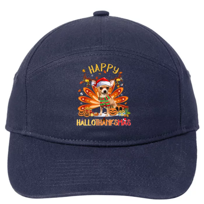 Chihuahua Dog Halloween Thanksgiving Happy Hallothanksmas Gift 7-Panel Snapback Hat