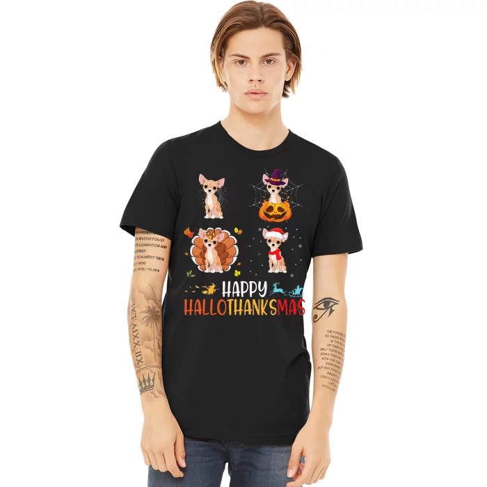 Chihuahua Dog Hallothanksmas Halloween Thanksgiving Xmas Premium T-Shirt