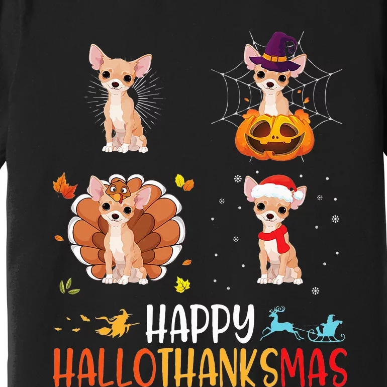 Chihuahua Dog Hallothanksmas Halloween Thanksgiving Xmas Premium T-Shirt