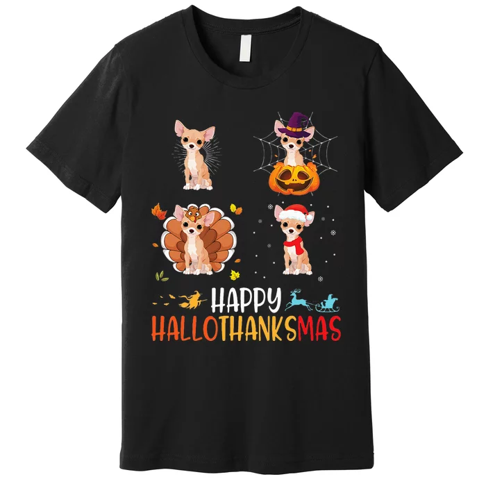 Chihuahua Dog Hallothanksmas Halloween Thanksgiving Xmas Premium T-Shirt