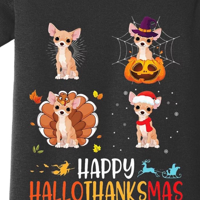 Chihuahua Dog Hallothanksmas Halloween Thanksgiving Xmas Baby Bodysuit