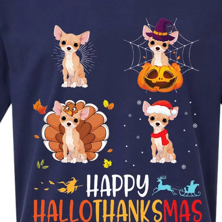 Chihuahua Dog Hallothanksmas Halloween Thanksgiving Xmas Sueded Cloud Jersey T-Shirt