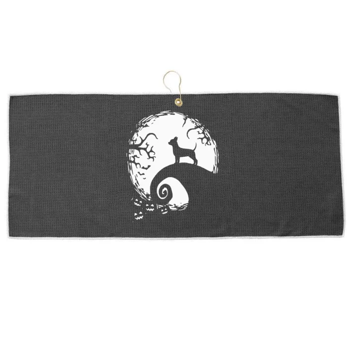 Chihuahua Dog Halloween With Moon Pumpkin Silhouette Large Microfiber Waffle Golf Towel