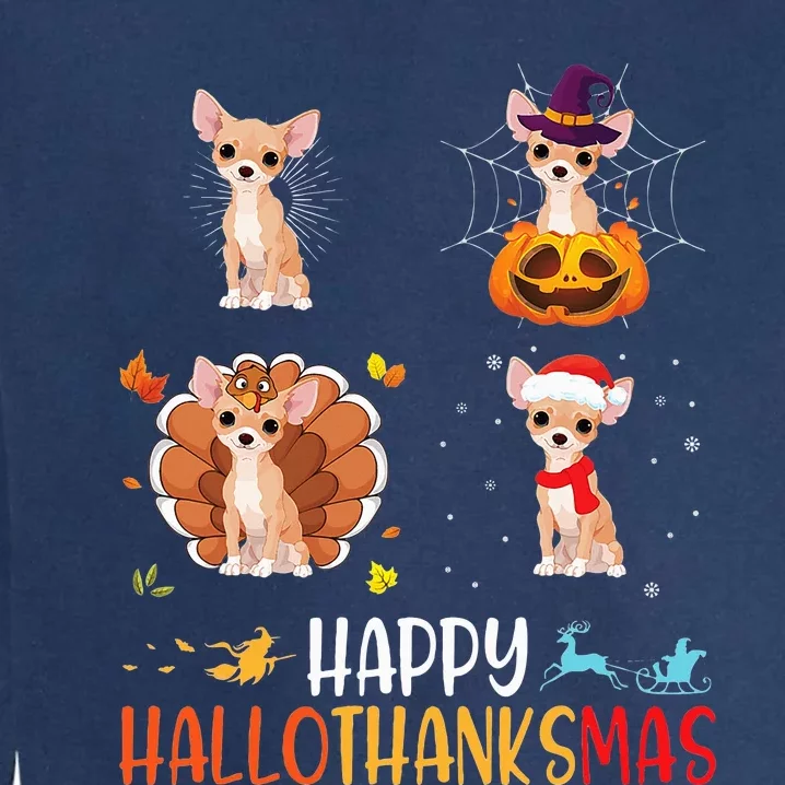 Chihuahua Dog Hallothanksmas Halloween Thanksgiving Xmas Garment-Dyed Sweatshirt