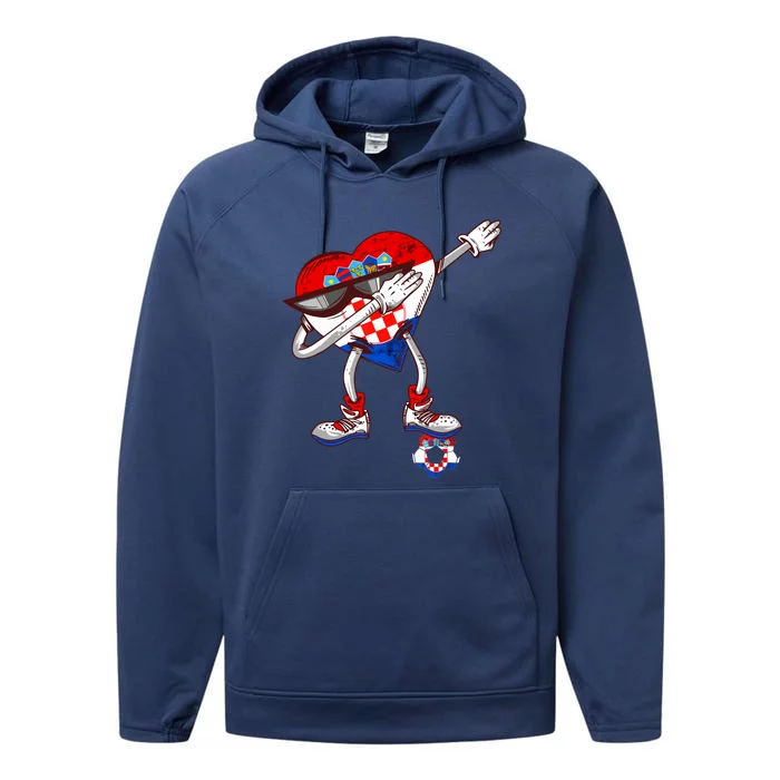 Croatia Dabbing Heart Hrvatska Soccer Team Croatia Flag Performance Fleece Hoodie