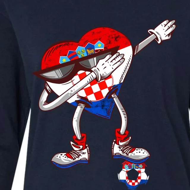 Croatia Dabbing Heart Hrvatska Soccer Team Croatia Flag Womens Cotton Relaxed Long Sleeve T-Shirt