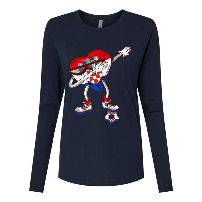 Croatia Dabbing Heart Hrvatska Soccer Team Croatia Flag Womens Cotton Relaxed Long Sleeve T-Shirt