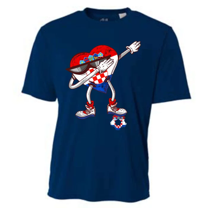 Croatia Dabbing Heart Hrvatska Soccer Team Croatia Flag Cooling Performance Crew T-Shirt