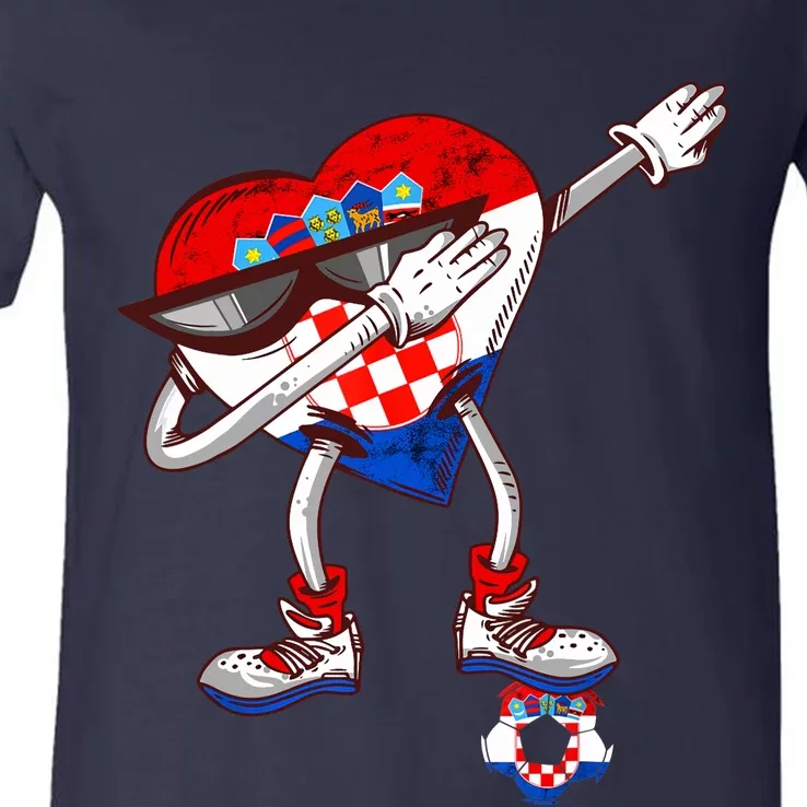 Croatia Dabbing Heart Hrvatska Soccer Team Croatia Flag V-Neck T-Shirt