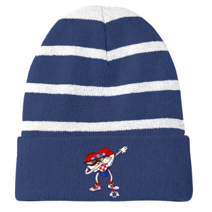 Croatia Dabbing Heart Hrvatska Soccer Team Croatia Flag Striped Beanie with Solid Band