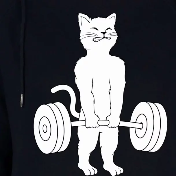 Cat Deadlift Hoodie - Powerlifting Kitty Sweater, Muscle Cat Womens Funnel Neck Pullover Hood