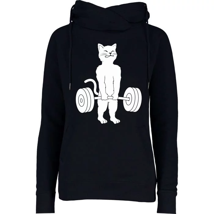 Cat Deadlift Hoodie - Powerlifting Kitty Sweater, Muscle Cat Womens Funnel Neck Pullover Hood