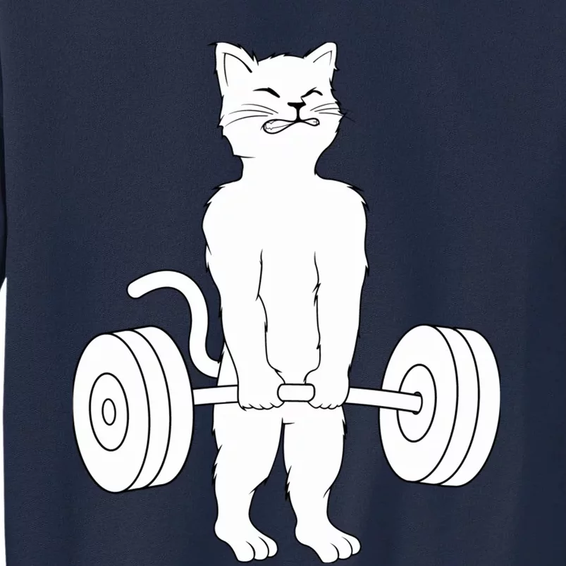 Cat Deadlift Hoodie - Powerlifting Kitty Sweater, Muscle Cat Tall Sweatshirt