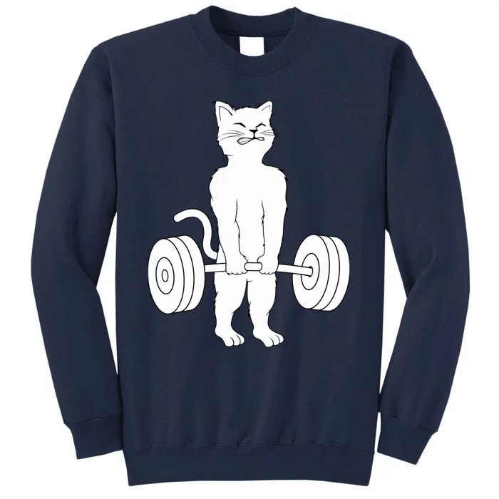 Cat Deadlift Hoodie - Powerlifting Kitty Sweater, Muscle Cat Tall Sweatshirt