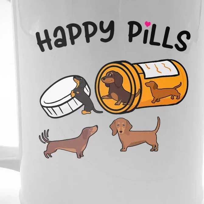 Cute Dachshund Happy Pills Funny Weiner Dog Mom Dad Lover Front & Back Beer Stein