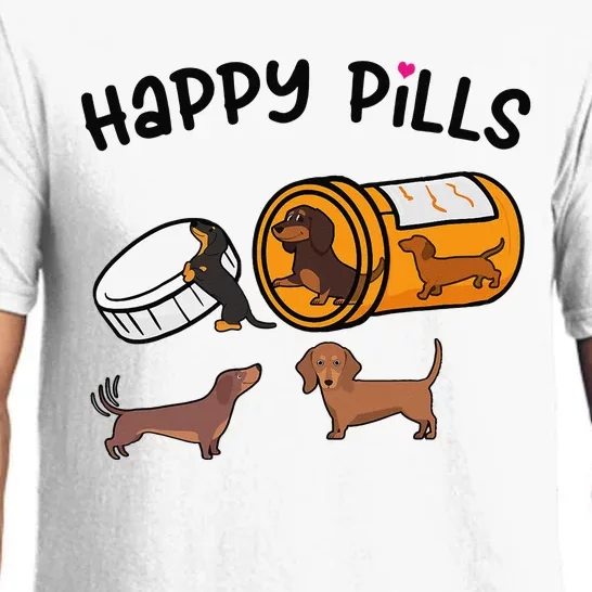 Cute Dachshund Happy Pills Funny Weiner Dog Mom Dad Lover Pajama Set