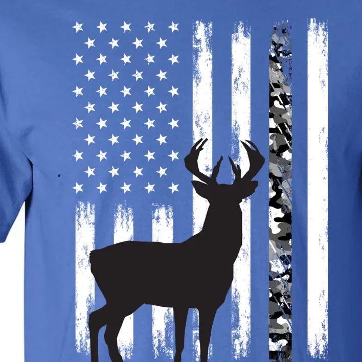 Camouflage Deer Hunting Funny Gift Dad Hunter Camo Usa Flag Cool Gift Tall T-Shirt