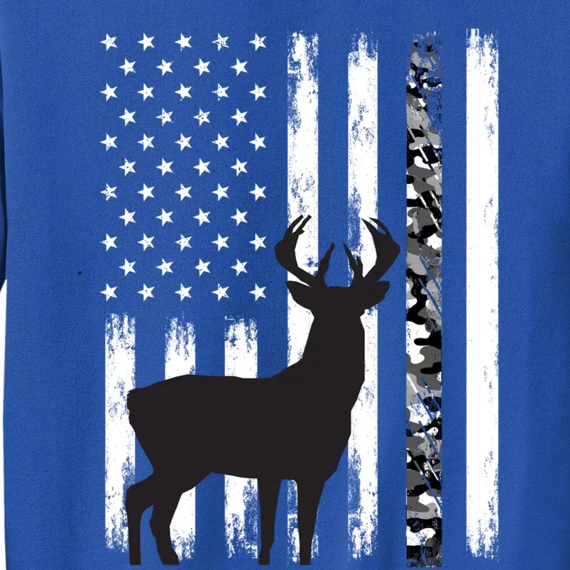 Camouflage Deer Hunting Funny Gift Dad Hunter Camo Usa Flag Cool Gift Tall Sweatshirt