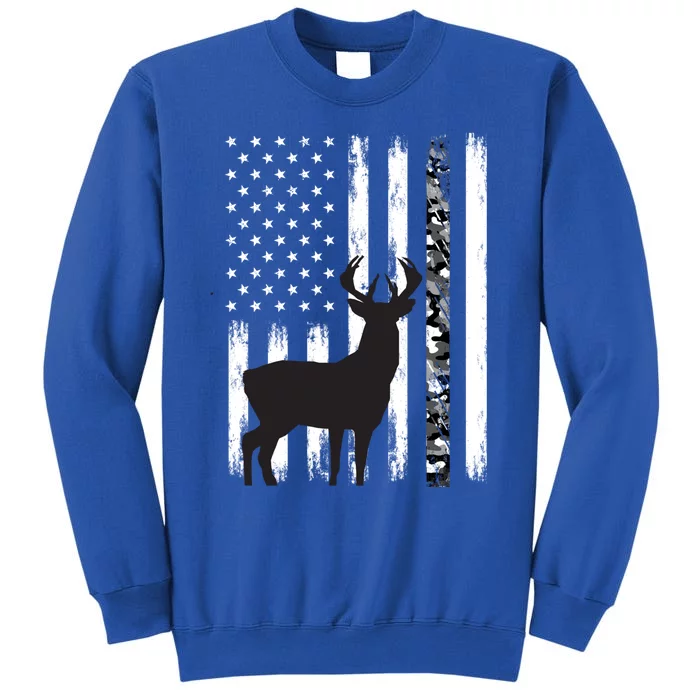 Camouflage Deer Hunting Funny Gift Dad Hunter Camo Usa Flag Cool Gift Tall Sweatshirt