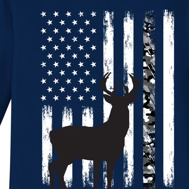 Camouflage Deer Hunting Funny Gift Dad Hunter Camo Usa Flag Cool Gift Baby Long Sleeve Bodysuit