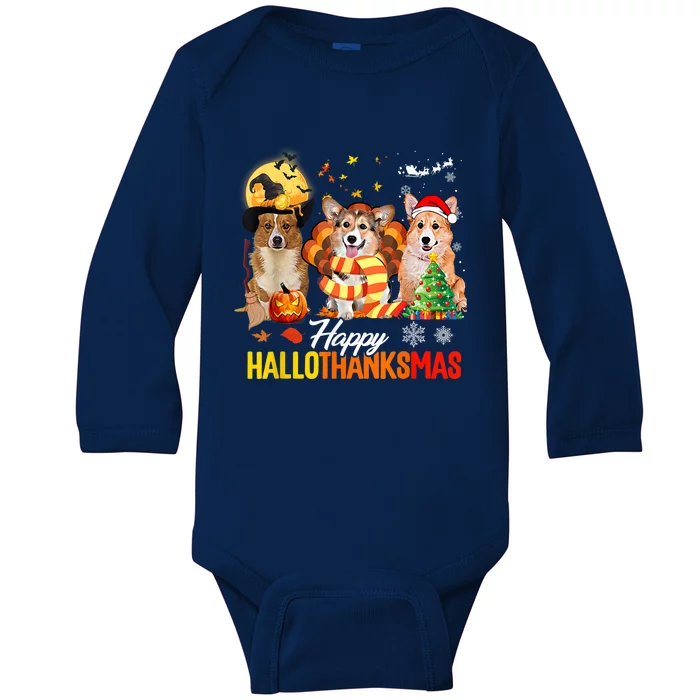 Corgi Dog Halloween Merry Christmas Happy Hallothanksmas Baby Long Sleeve Bodysuit